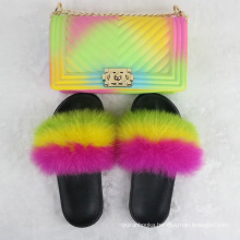 Shoes Woman Fur Slides Women Fox Fur Slippers Matte Colorful Jelly Bags Multicolor Women Shoe Flip Flops fluffy Slippers Sets